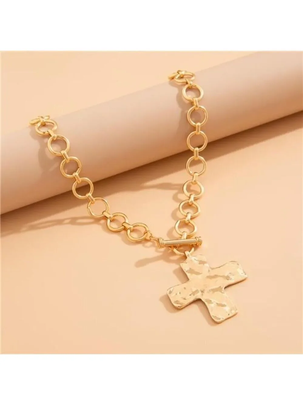 Chunky Necklace Cross Necklace Hammered Women Large Statement